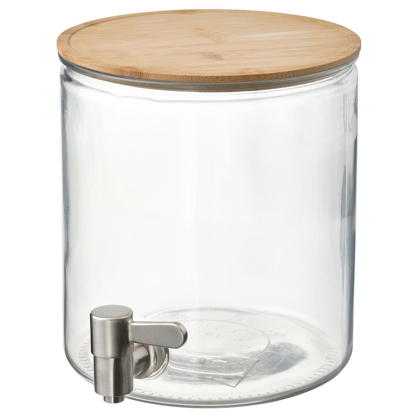 Pitchers & Carafes |  Beverage Dispenser, Bamboo/Clear Glass, Drinkware Pitchers & Carafes