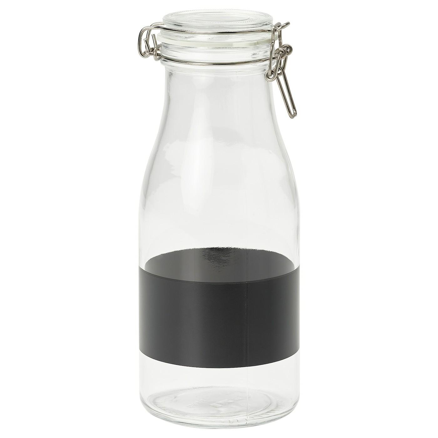 Pitchers & Carafes |  Bottle-Shaped Jar With Lid, Clear Glass/Black, Drinkware Clear Glass/Black