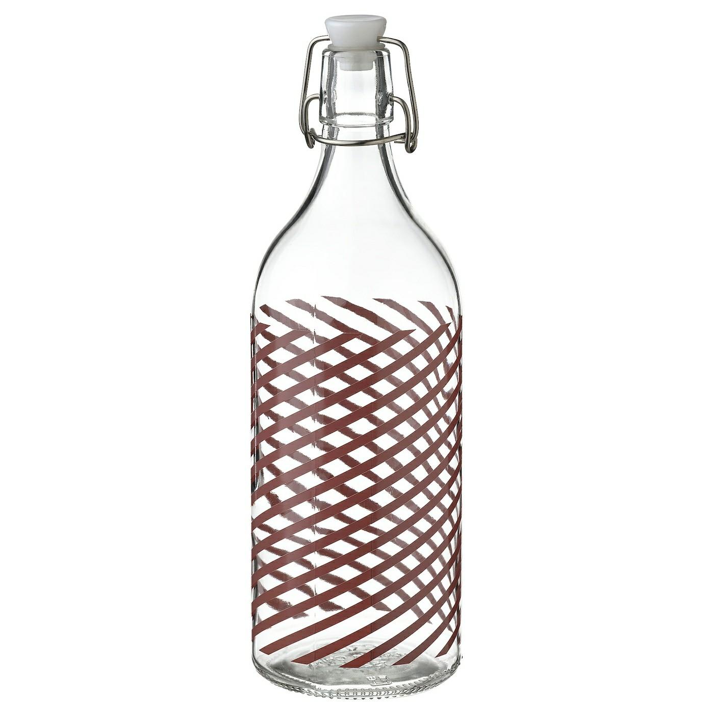 Pitchers & Carafes |  Bottle With Stopper, Clear Glass Stripe/Gray-Pink, Drinkware Clear Glass Stripe/Gray-Pink