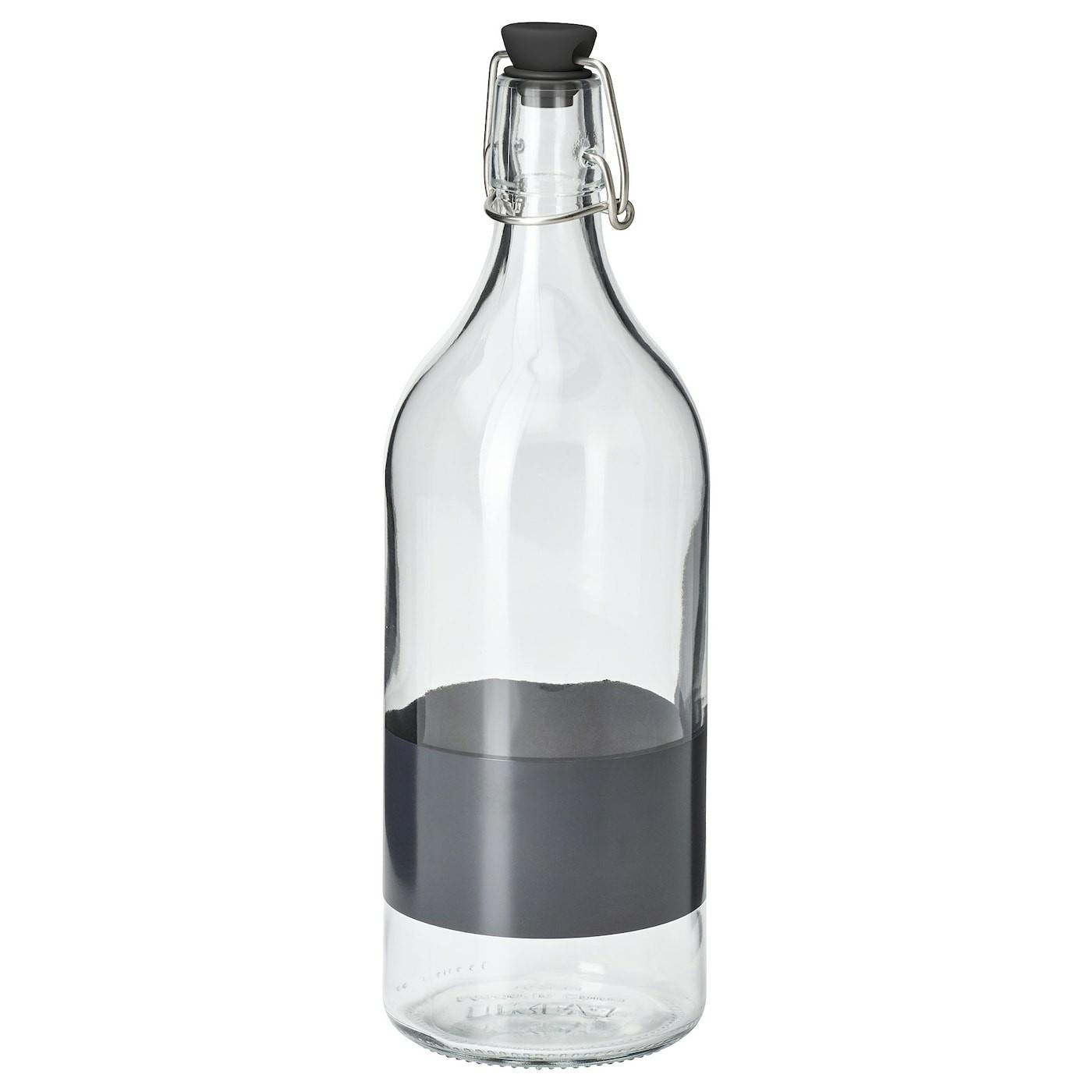 Pitchers & Carafes |  Bottle With Stopper, Clear Glass/Black, Drinkware Clear Glass/Black