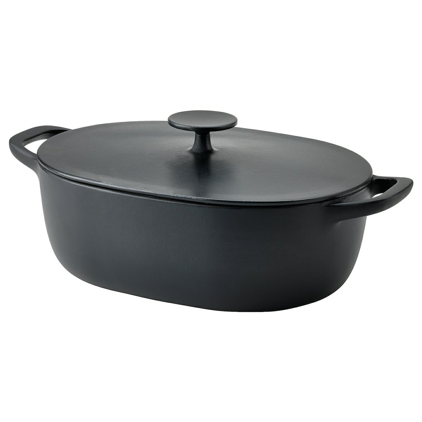 Pots & Pans |  Pot With Lid, Enamelled Cast Iron Matte/Black, Kitchenware & Tableware Pots & Pans